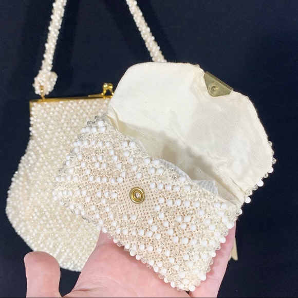 Lumured Corde Bead Hangbag + Change Purse! 1950s 1960s - Picture 4 of 6